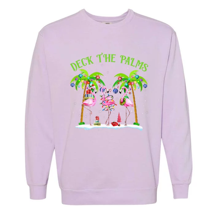 Deck the Palms Flamingo Tropical Christmas Lights Palm Tree Garment-Dyed Sweatshirt