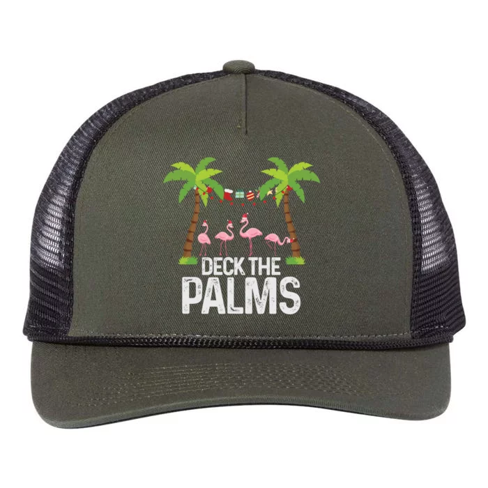 Deck The Palms Flamingo Christmas Light Christmas Gift Retro Rope Trucker Hat Cap