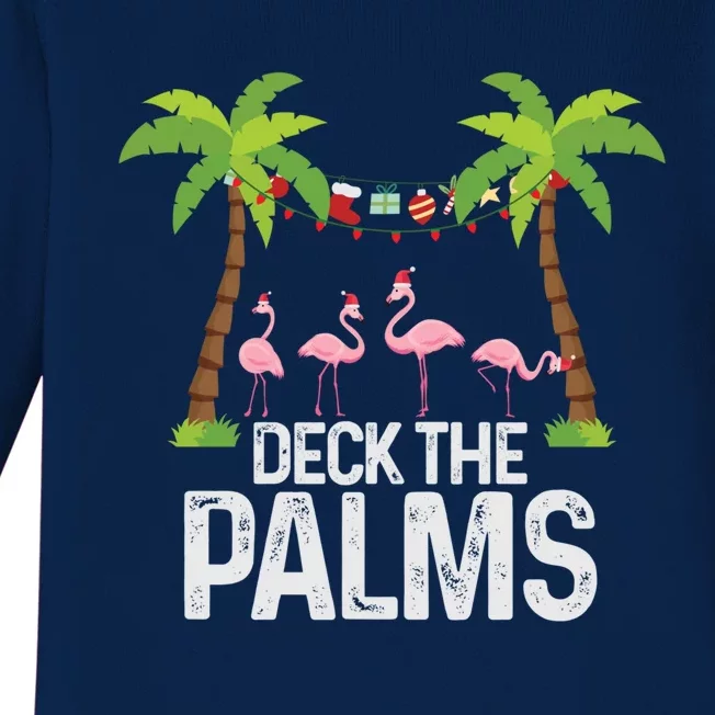 Deck The Palms Flamingo Christmas Light Christmas Gift Baby Long Sleeve Bodysuit