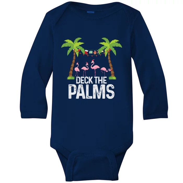 Deck The Palms Flamingo Christmas Light Christmas Gift Baby Long Sleeve Bodysuit