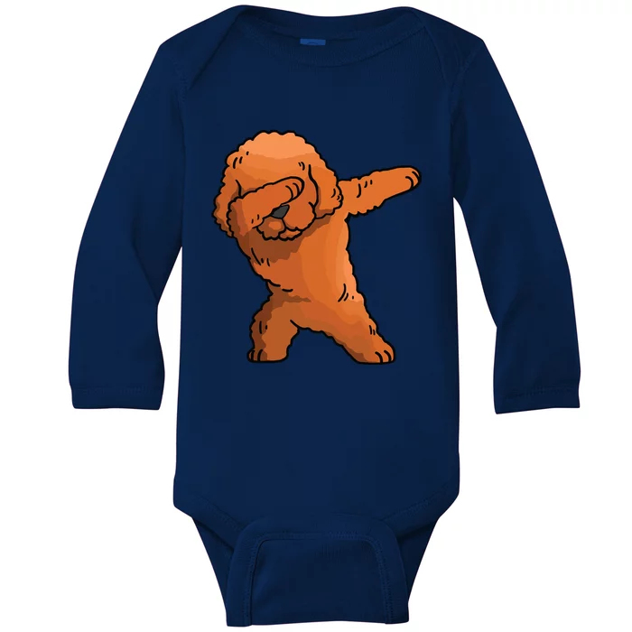 Dabbing Toy Poodle Dab Dance Funny Dog Gift Baby Long Sleeve Bodysuit