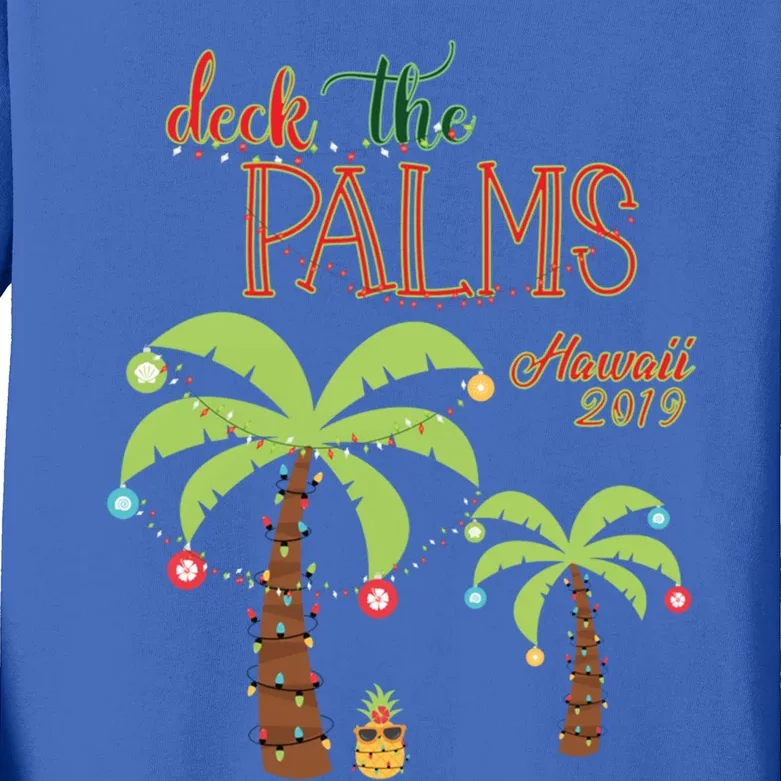 Deck The Palms Hawaii Christmas2019 Family Vacation Gift Kids Long Sleeve Shirt