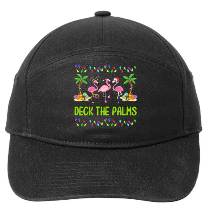 Deck The Palms Merry Flamingo Christmas Funny 7-Panel Snapback Hat