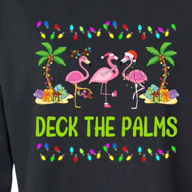 Deck The Palms Merry Flamingo Christmas Funny Cropped Pullover Crew