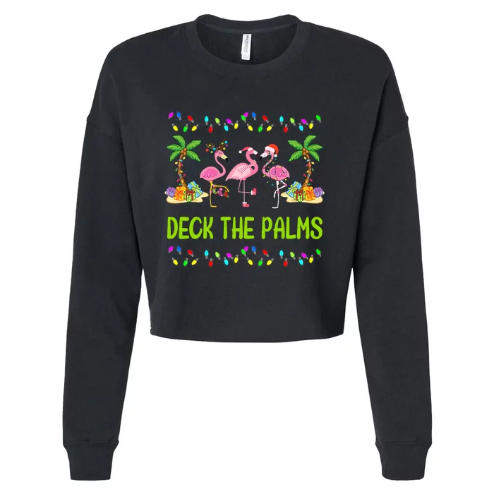 Deck The Palms Merry Flamingo Christmas Funny Cropped Pullover Crew