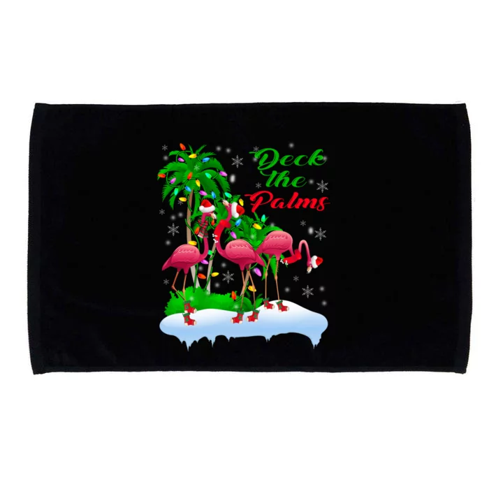 Deck The Palms Merry Christmas Lights Flamingo Santa Hat Cute Gift Microfiber Hand Towel