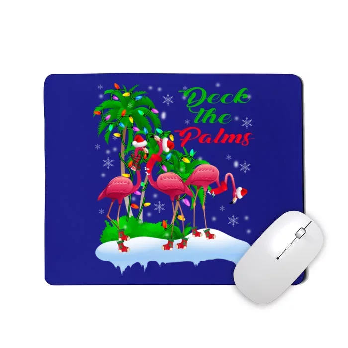 Deck The Palms Merry Christmas Lights Flamingo Santa Hat Cute Gift Mousepad