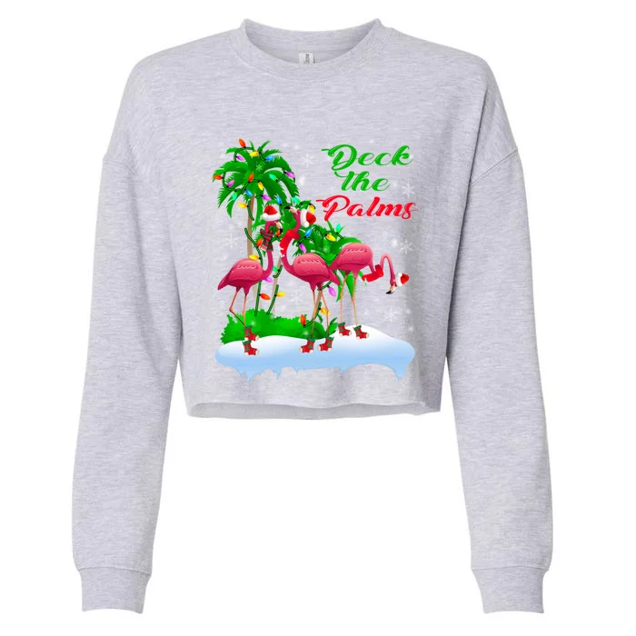 Deck The Palms Merry Christmas Lights Flamingo Santa Hat Cute Gift Cropped Pullover Crew