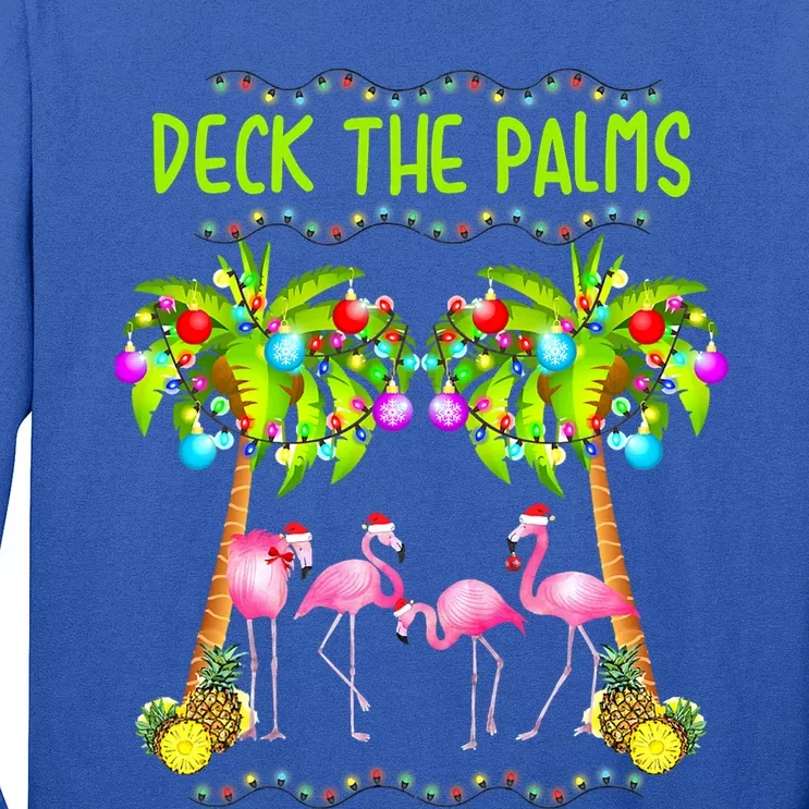 Deck The Palms Merry Flamingo Christmas Palm Tree Funny Xmas Cute Gift Long Sleeve Shirt