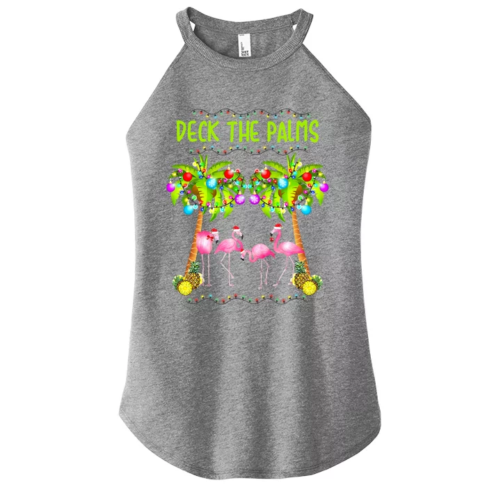 Deck The Palms Merry Flamingo Christmas Palm Tree Funny Xmas Cute Gift Women’s Perfect Tri Rocker Tank