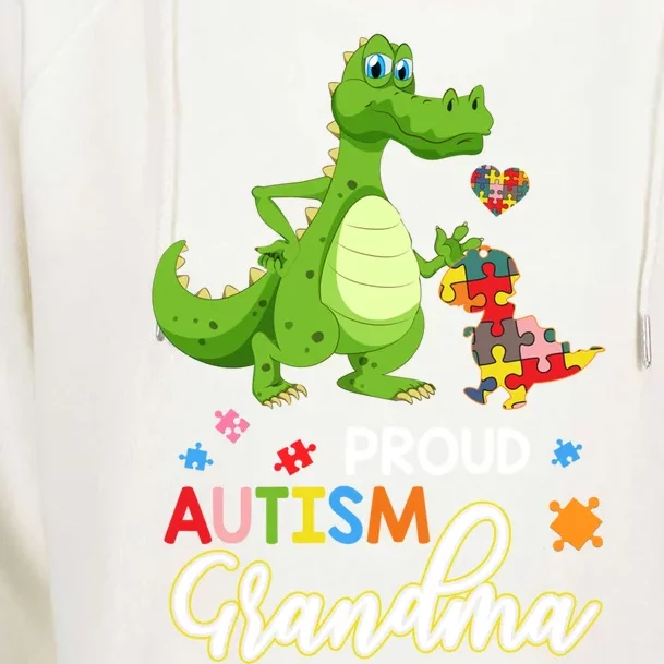 Dinosaur Tgiftrex Proud Autism Grandma Puzzle Autism Awareness Great Gift Womens Funnel Neck Pullover Hood