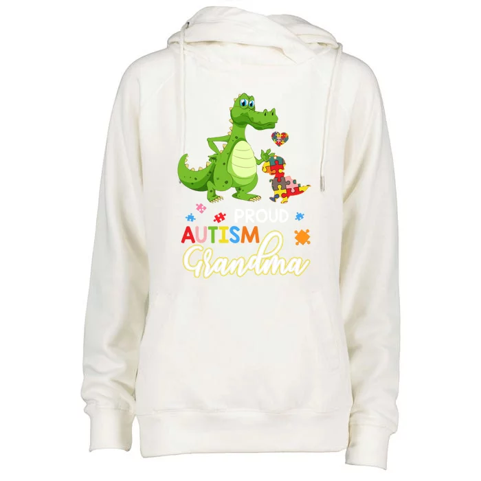 Dinosaur Tgiftrex Proud Autism Grandma Puzzle Autism Awareness Great Gift Womens Funnel Neck Pullover Hood