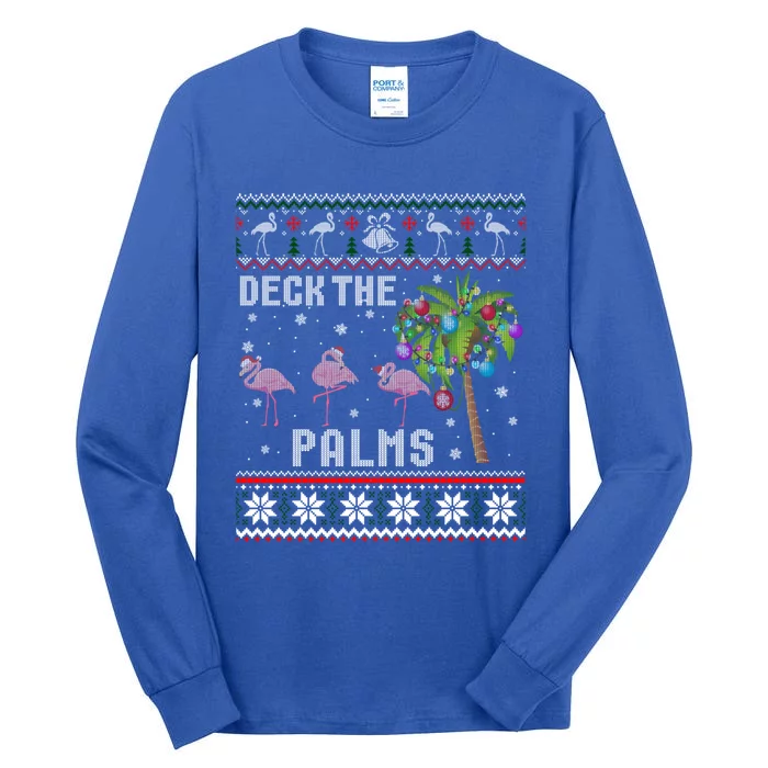 Deck The Palms Merry Flamingo Christmas Funny Ugly Sweater Gift Tall Long Sleeve T-Shirt