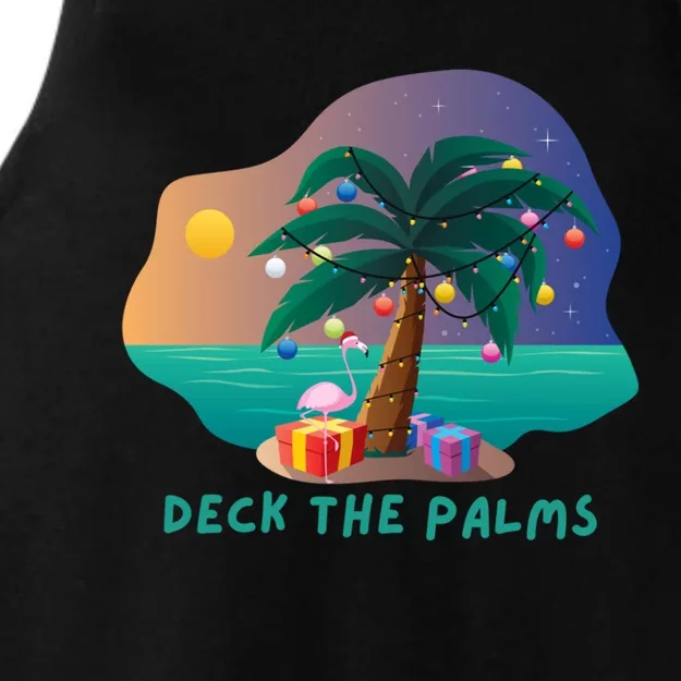 Deck The Palms Merry Flamingo Christmas Gift Ladies Tri-Blend Wicking Tank