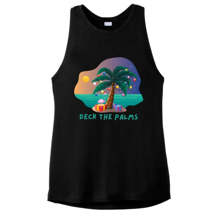 Deck The Palms Merry Flamingo Christmas Gift Ladies Tri-Blend Wicking Tank