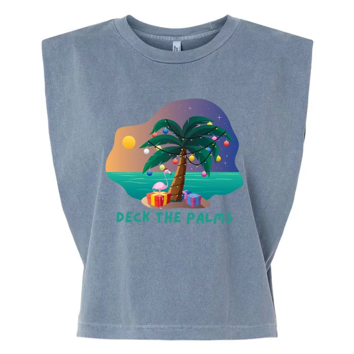 Deck The Palms Merry Flamingo Christmas Gift Garment-Dyed Women's Muscle Tee