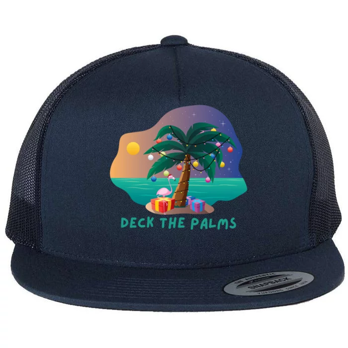 Deck The Palms Merry Flamingo Christmas Gift Flat Bill Trucker Hat