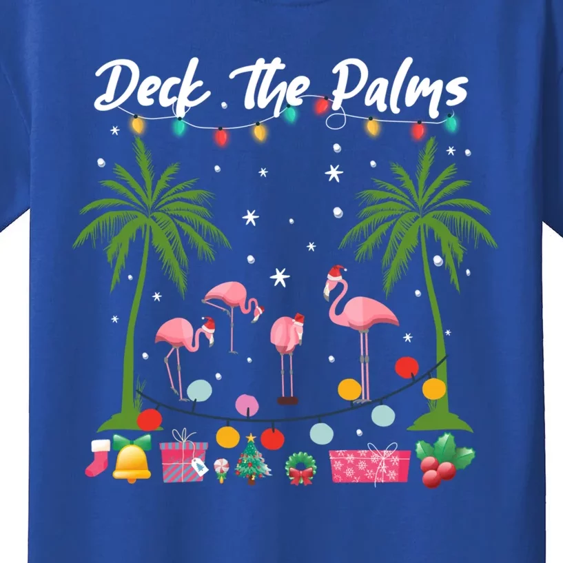 Deck The Palms Pink Flamingos Cool Holiday Christmas Funny Gift Cool Gift Kids T-Shirt