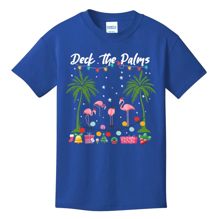 Deck The Palms Pink Flamingos Cool Holiday Christmas Funny Gift Cool Gift Kids T-Shirt