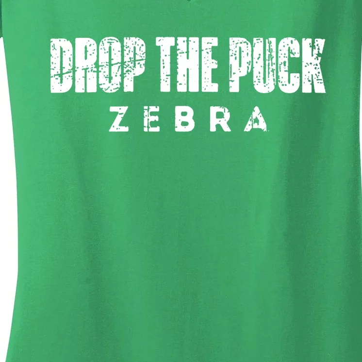 Drop The Puck Zebra Women's V-Neck T-Shirt