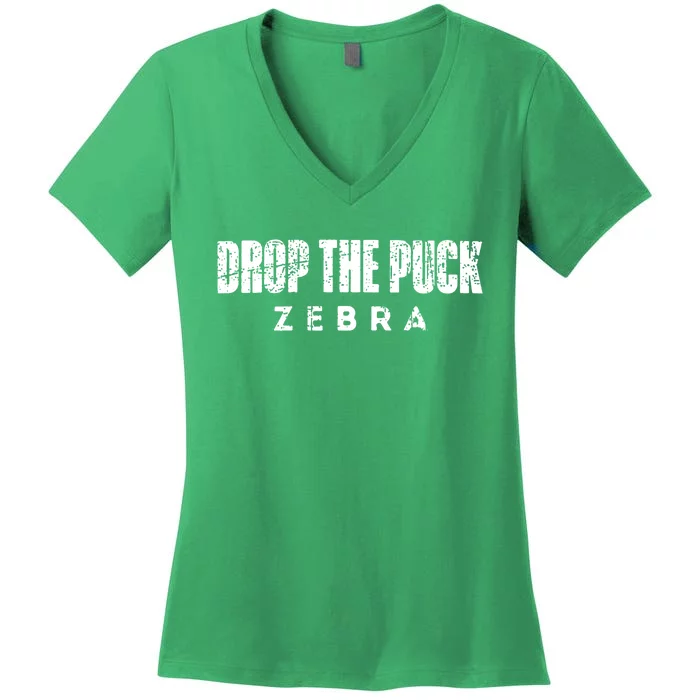 Drop The Puck Zebra Women's V-Neck T-Shirt