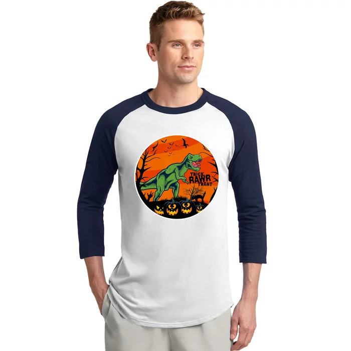 Dinosaur TRex Pumpkin Trick Rawr Treat Halloween Costume Funny Gift Baseball Sleeve Shirt