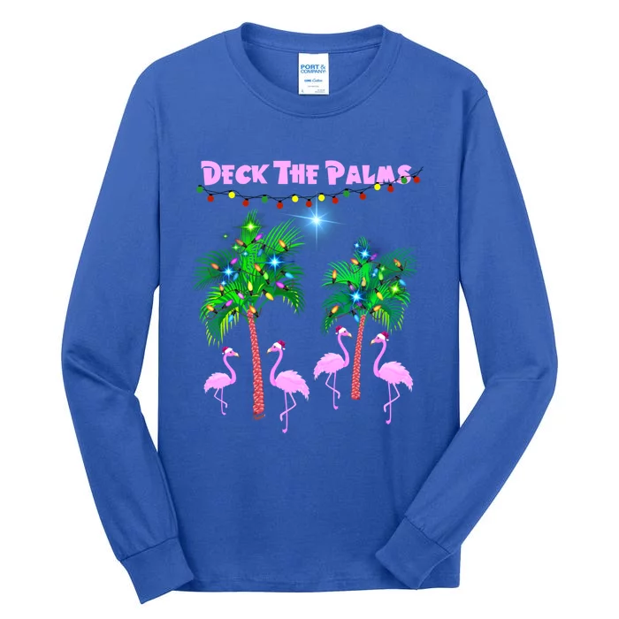 Deck The Palms Tropical Christmas Pink Flamingo Palm Tree Gift Tall Long Sleeve T-Shirt