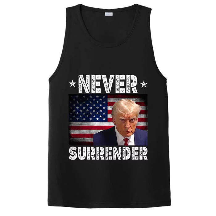 Donald Trump President Mugshot Never Surrender USA Flag Performance Tank