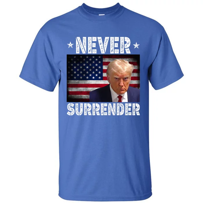 Donald Trump President Mugshot Never Surrender USA Flag Tall T-Shirt