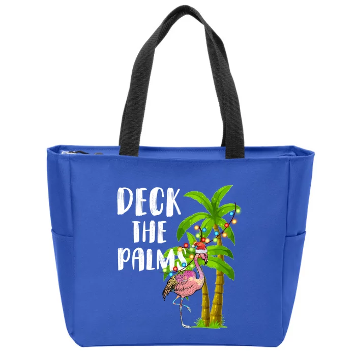 Deck The Palms Tropical Christmas Pink Flamingos Palm Tree Gift Zip Tote Bag