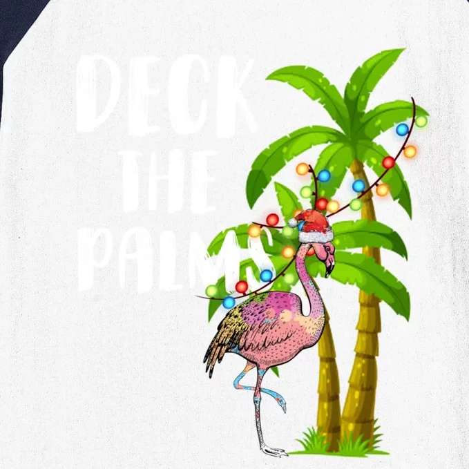 Deck The Palms Tropical Christmas Pink Flamingos Palm Tree Gift Baseball Sleeve Shirt