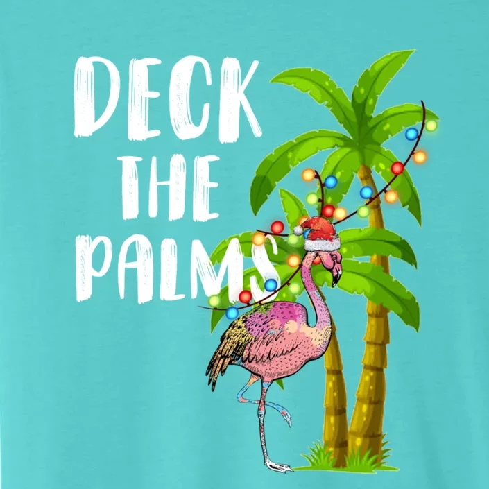 Deck The Palms Tropical Christmas Pink Flamingos Palm Tree Gift ChromaSoft Performance T-Shirt