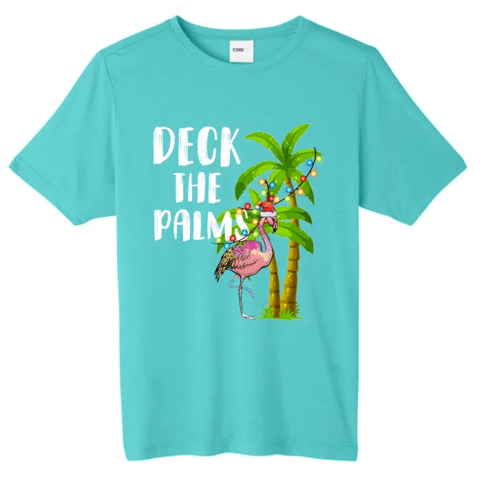 Deck The Palms Tropical Christmas Pink Flamingos Palm Tree Gift ChromaSoft Performance T-Shirt