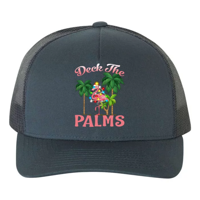 Deck The Palms Tropical Christmas Pink Flamingos Palm Tree Gift Yupoong Adult 5-Panel Trucker Hat