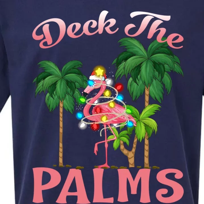 Deck The Palms Tropical Christmas Pink Flamingos Palm Tree Gift Sueded Cloud Jersey T-Shirt