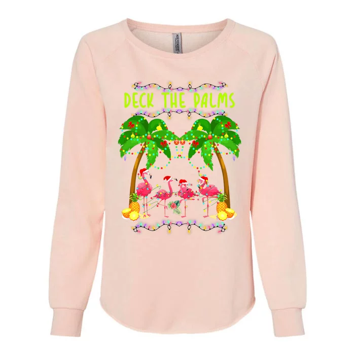 Deck the Palms Merry Flamingo Christmas funny Womens California Wash Sweatshirt