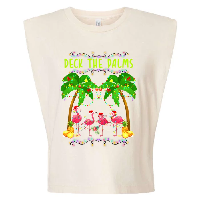 Deck the Palms Merry Flamingo Christmas funny Garment-Dyed Women's Muscle Tee