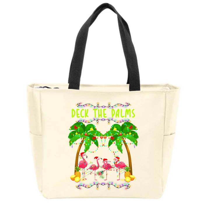 Deck the Palms Merry Flamingo Christmas funny Zip Tote Bag