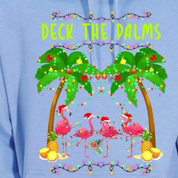 Deck the Palms Merry Flamingo Christmas funny Unisex Surf Hoodie