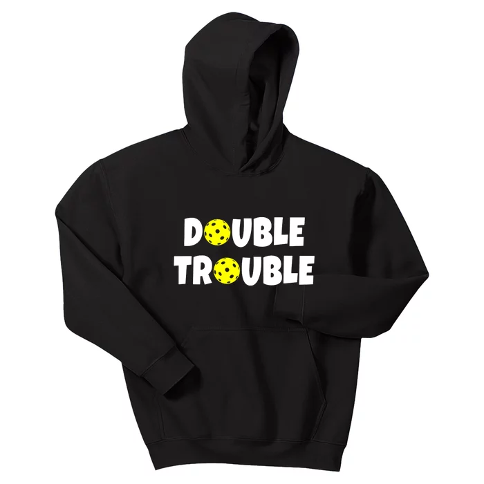 Double Trouble Pickleball Team Funny Kids Hoodie