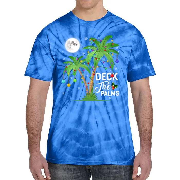 Deck The Palms Tropical Funny Xmas Tree Lights Gift Tie-Dye T-Shirt