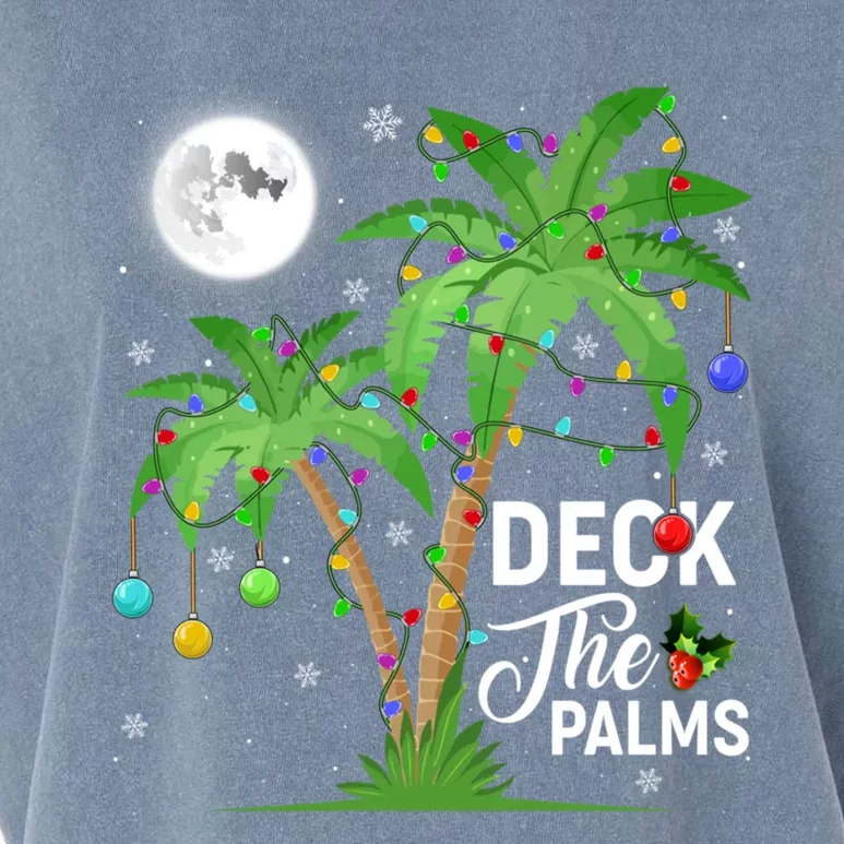 Deck The Palms Tropical Funny Xmas Tree Lights Gift Garment-Dyed Women's Muscle Tee