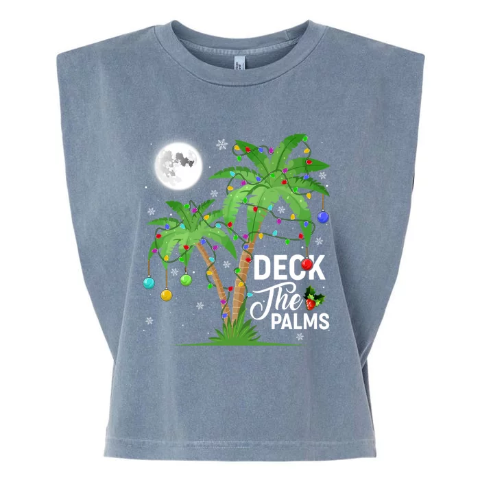 Deck The Palms Tropical Funny Xmas Tree Lights Gift Garment-Dyed Women's Muscle Tee