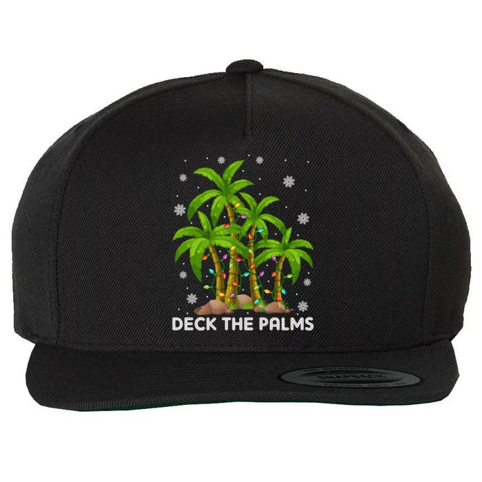 Deck The Palms Tropical Hawaii Merry Christmas Hawaiian Gift Wool Snapback Cap