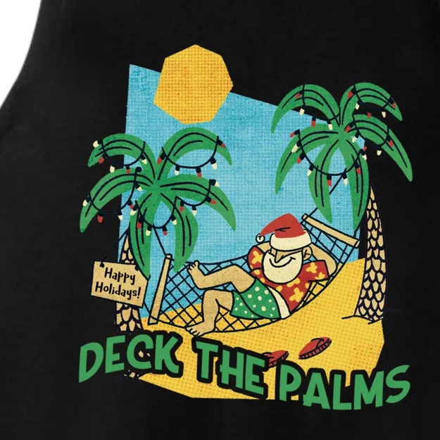 Deck The Palms / Merry Christmas Santa / Christmas Lights Cute Gift Ladies Tri-Blend Wicking Tank