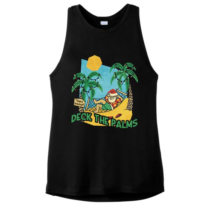 Deck The Palms / Merry Christmas Santa / Christmas Lights Cute Gift Ladies Tri-Blend Wicking Tank