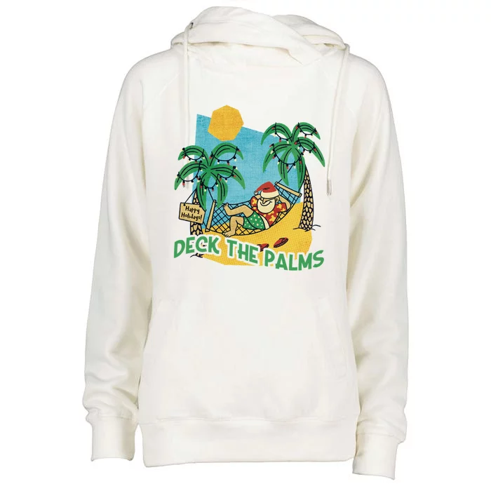 Deck The Palms / Merry Christmas Santa / Christmas Lights Cute Gift Womens Funnel Neck Pullover Hood