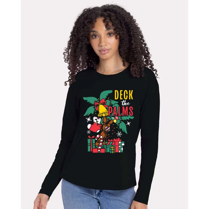 Deck The Palms Island Ocean Beach Merry Christmas Meaningful Gift Womens Cotton Relaxed Long Sleeve T-Shirt