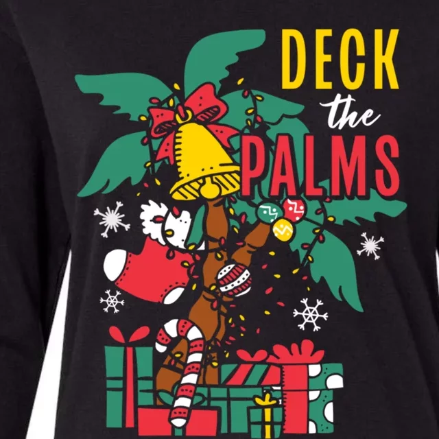 Deck The Palms Island Ocean Beach Merry Christmas Meaningful Gift Womens Cotton Relaxed Long Sleeve T-Shirt