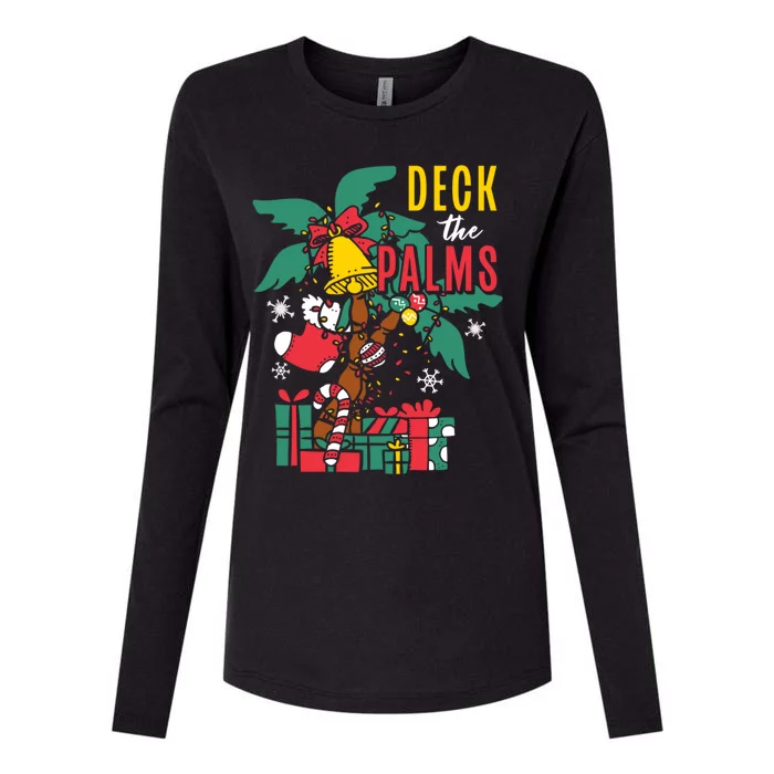 Deck The Palms Island Ocean Beach Merry Christmas Meaningful Gift Womens Cotton Relaxed Long Sleeve T-Shirt